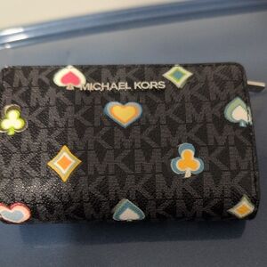 Michael Kors Black MK Monogram Wallet with Colorful Suit Motifs